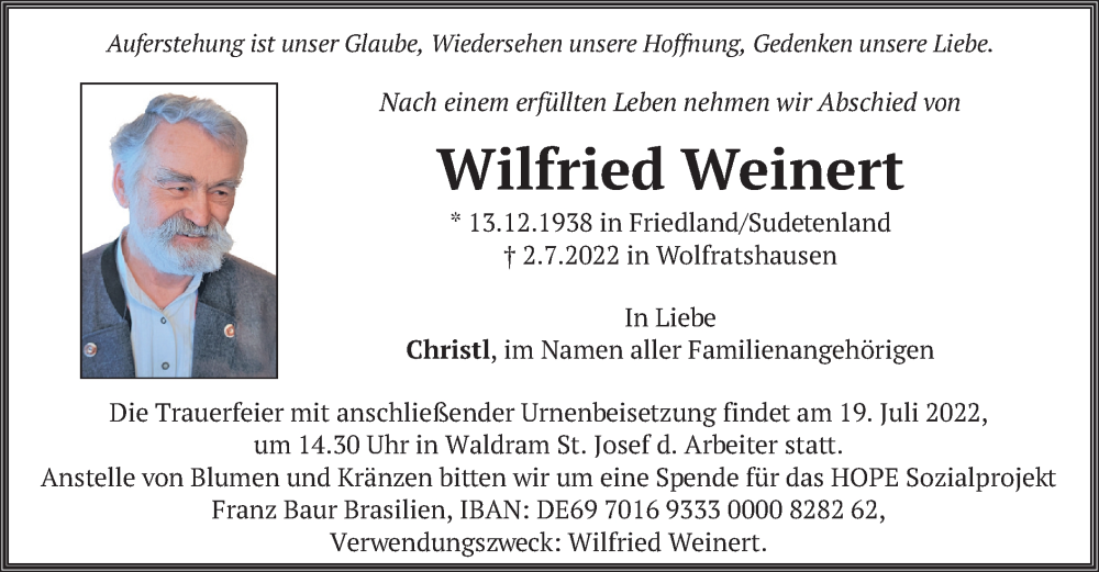 Traueranzeigen Von Wilfried Weinert Trauer Merkur De