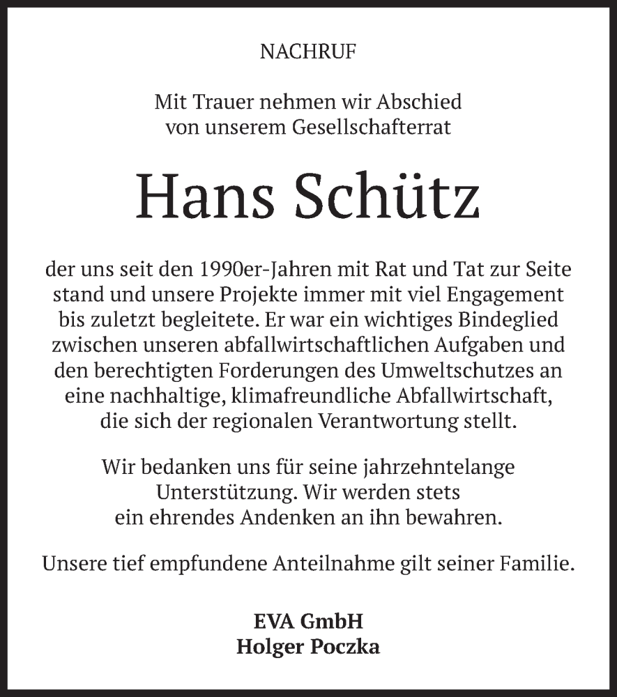 Traueranzeigen Von Hans Sch Tz Trauer Merkur De