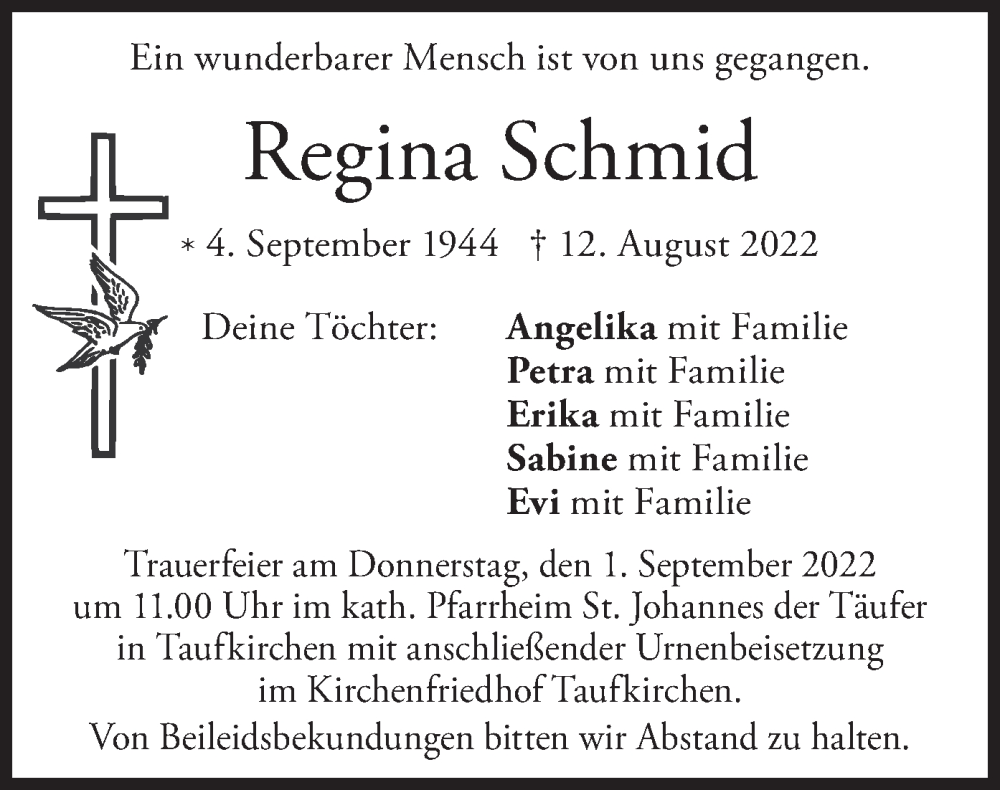 Traueranzeigen Von Regina Schmid Trauer Merkur De