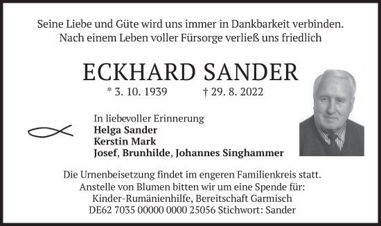 Traueranzeigen Von Eckhard Sander Trauer Merkur De