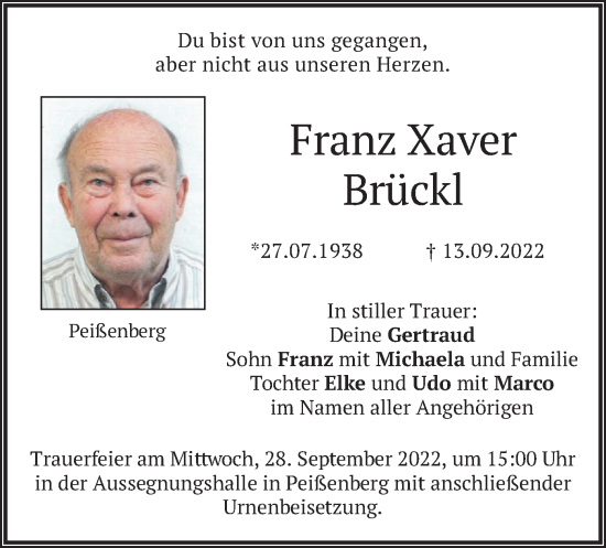 Traueranzeigen Von Franz Xaver Br Ckl Trauer Merkur De