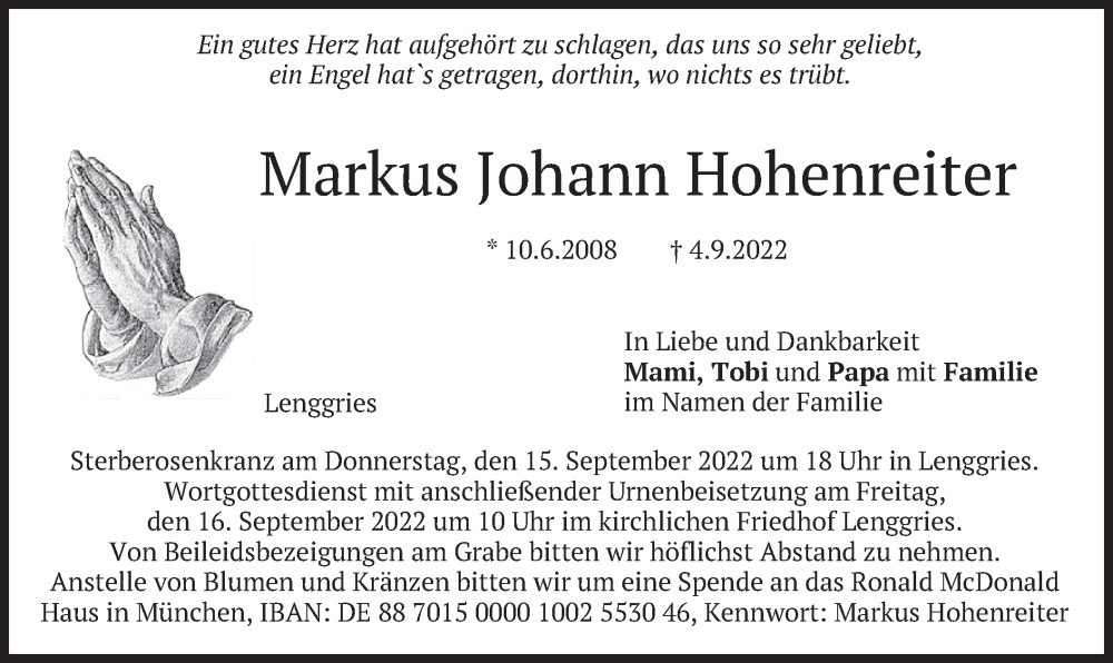 Traueranzeigen Von Markus Johann Hohenreiter Trauer Merkur De