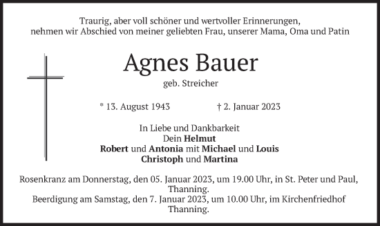 Traueranzeigen Von Agnes Bauer Trauer Merkur De