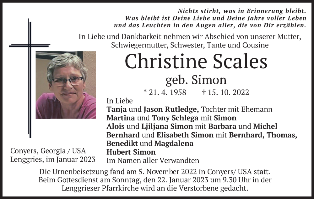 Traueranzeigen Von Christine Scales Trauer Merkur De