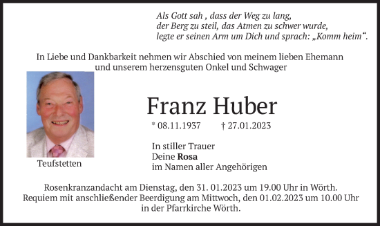 Traueranzeigen Von Franz Huber Trauer Merkur De