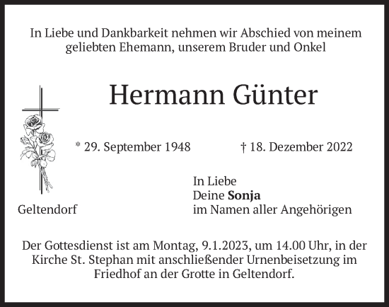 Traueranzeigen Von Hermann G Nter Trauer Merkur De