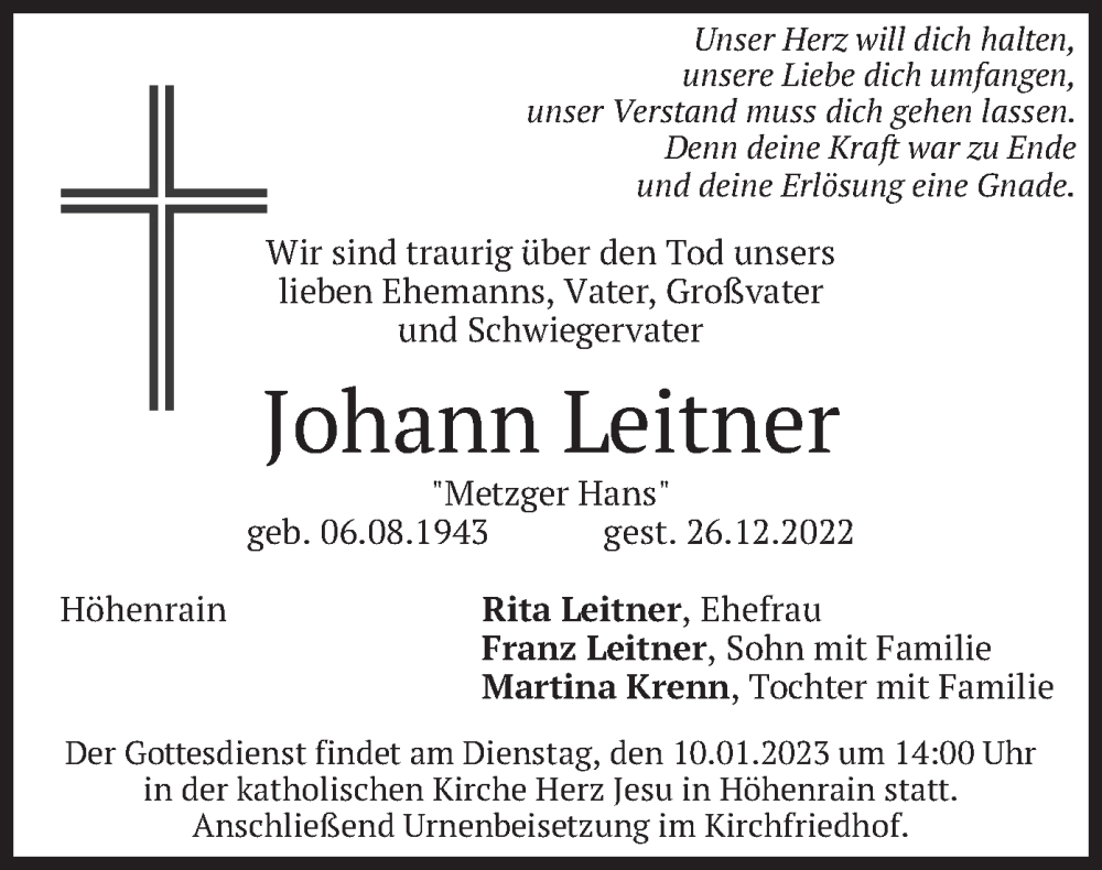 Traueranzeigen Von Johann Leitner Trauer Merkur De