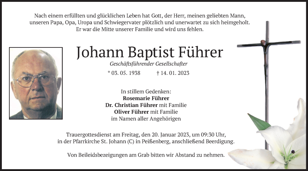 Traueranzeigen von Johann Baptist Führer trauer merkur de