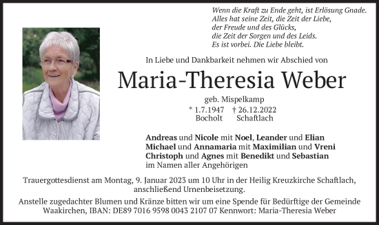 Traueranzeigen Von Maria Theresia Weber Trauer Merkur De