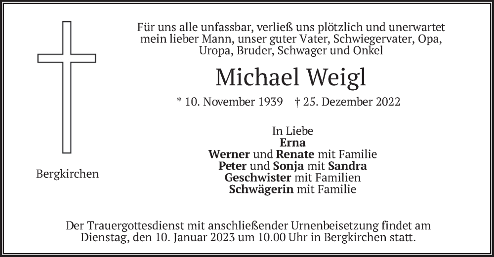 Traueranzeigen Von Michael Weigl Trauer Merkur De