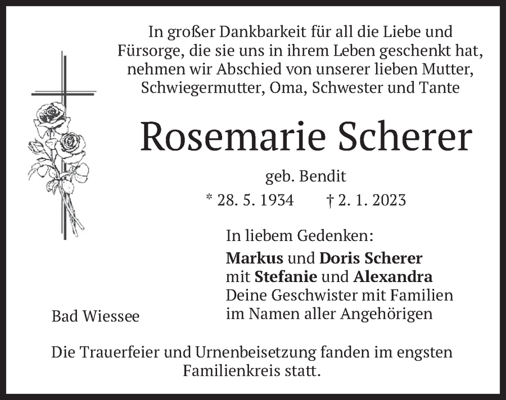 Traueranzeigen Von Rosemarie Scherer Trauer Merkur De