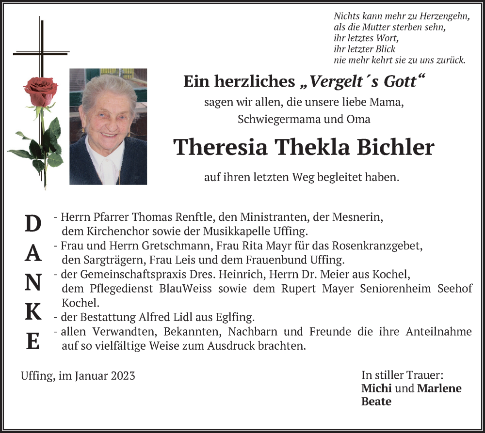 Traueranzeigen Von Theresia Thekla Bichler Trauer Merkur De