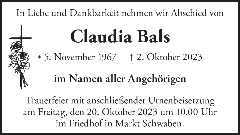 Traueranzeigen Von Claudia Bals Trauer Merkur De