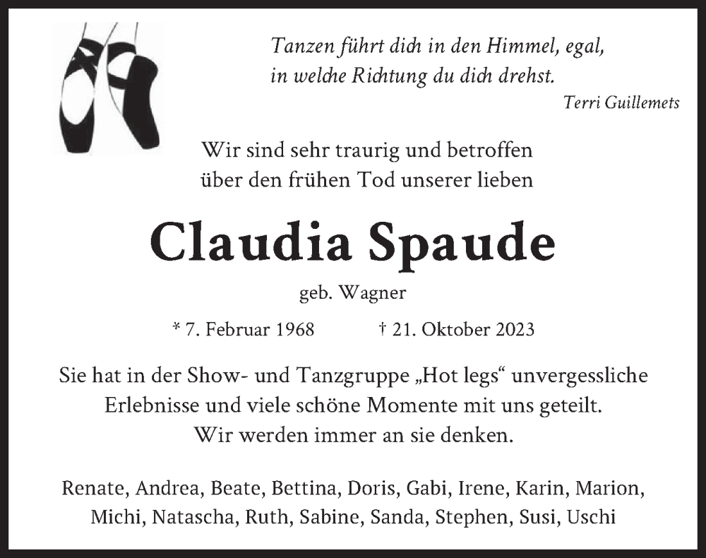 Traueranzeigen Von Claudia Spaude Trauer Merkur De