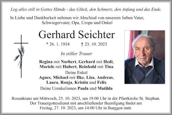 Traueranzeigen Von Gerhard Seichter Trauer Merkur De