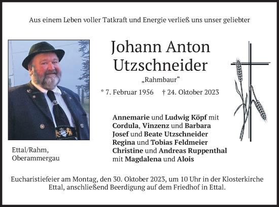 Traueranzeigen Von Johann Anton Utzschneider Trauer Merkur De