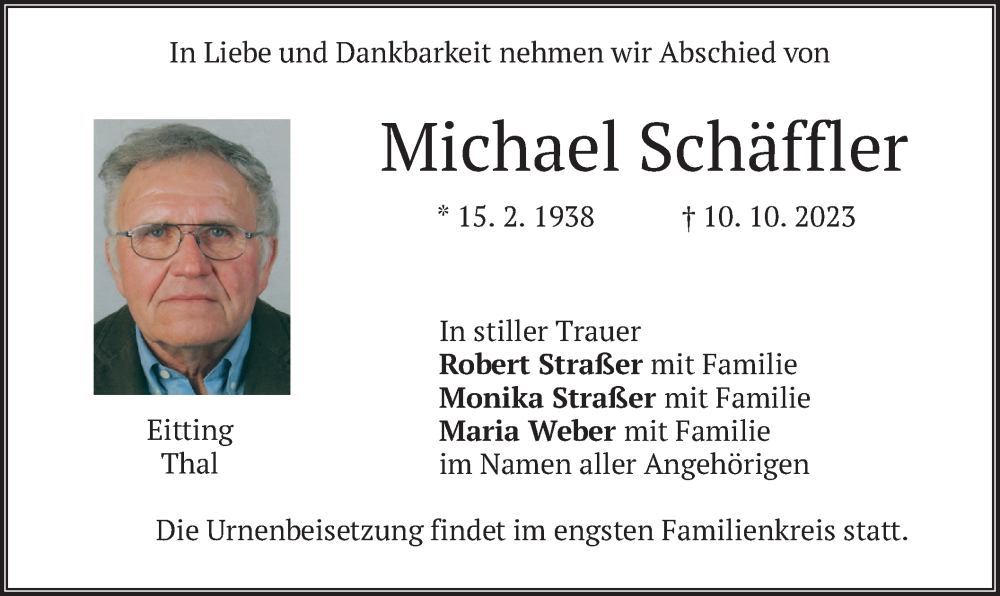 Traueranzeigen Von Michael Sch Ffler Trauer Merkur De