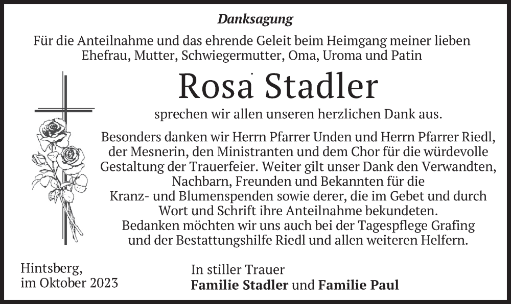 Traueranzeigen Von Rosa Stadler Trauer Merkur De