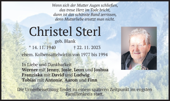 Traueranzeigen Von Christel Sterl Trauer Merkur De