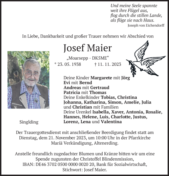 Traueranzeigen Von Josef Maier Trauer Merkur De