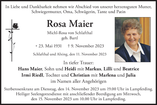 Traueranzeigen Von Rosa Maier Trauer Merkur De