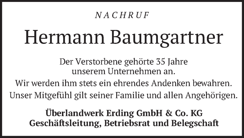 Traueranzeigen Von Hermann Baumgartner Trauer Merkur De