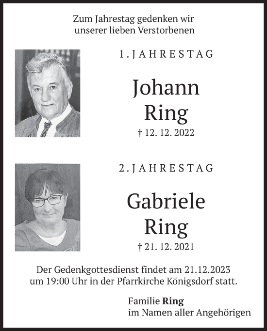 Traueranzeige von Johann und Gabriele Ring von merkurtz