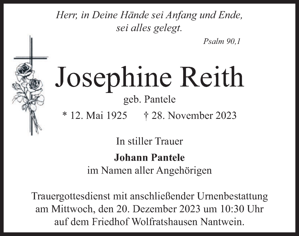 Traueranzeigen Von Josephine Reith Trauer Merkur De