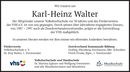 Traueranzeige von Karl-Heinz Walter von merkurtz