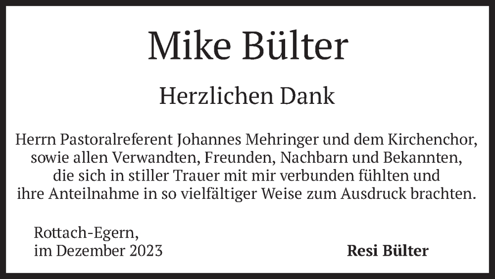 Traueranzeigen von Mike Bülter trauer merkur de