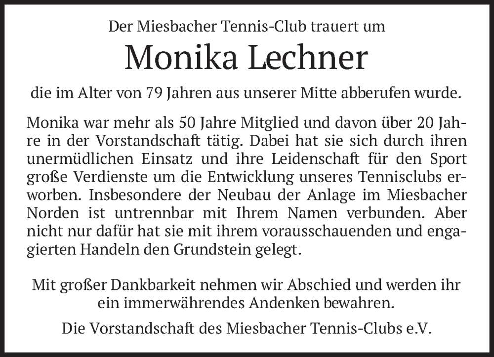 Traueranzeigen Von Monika Lechner Trauer Merkur De