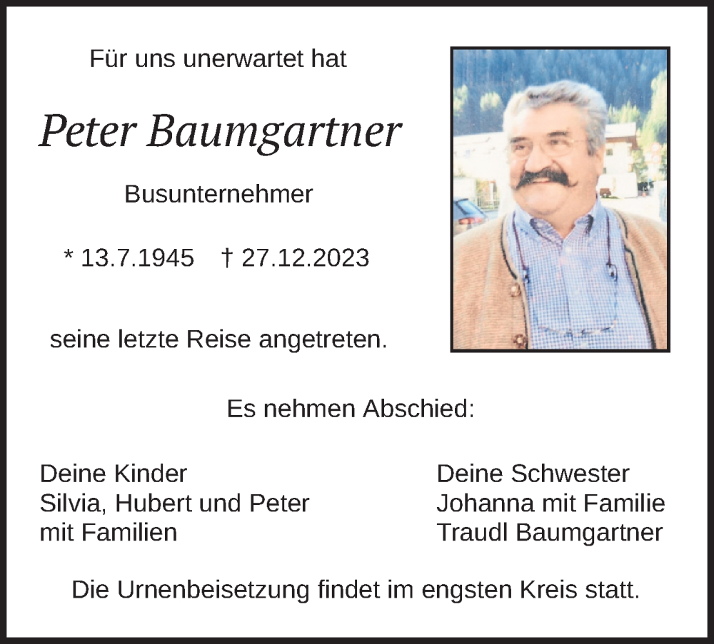 Traueranzeigen Von Peter Baumgartner Trauer Merkur De