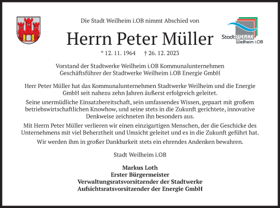 Traueranzeigen Von Peter M Ller Trauer Merkur De