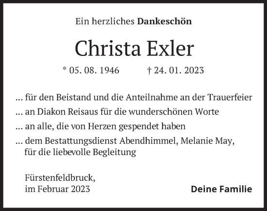 Traueranzeigen Von Christa Exler Trauer Merkur De