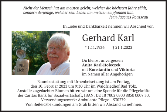 Traueranzeigen Von Gerhard Karl Trauer Merkur De