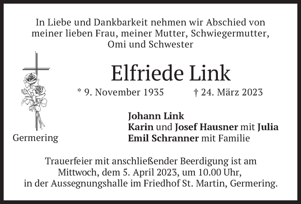 Traueranzeigen Von Elfriede Link Trauer Merkur De