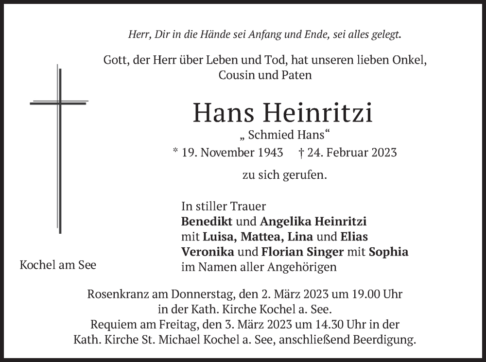 Traueranzeigen Von Hans Heinritzi Trauer Merkur De