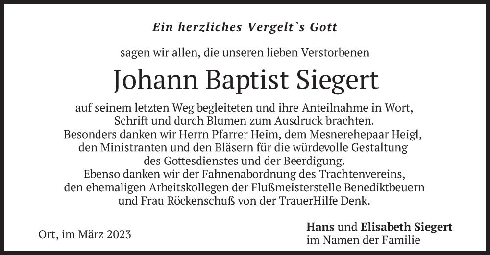 Traueranzeigen Von Johann Baptist Siegert Trauer Merkur De