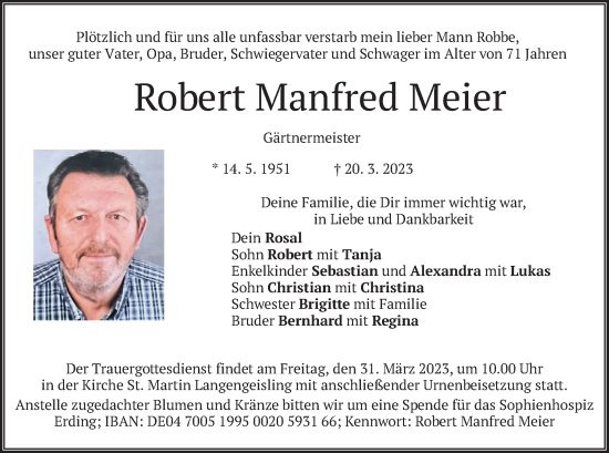 Traueranzeigen Von Robert Manfred Meier Trauer Merkur De