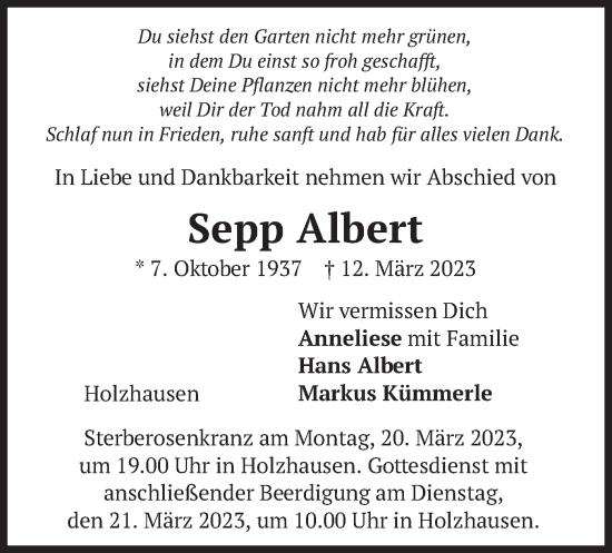 Traueranzeigen Von Sepp Albert Trauer Merkur De