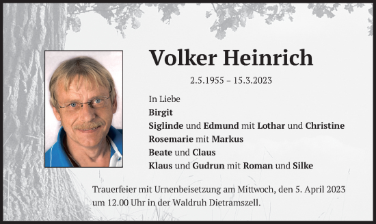 Traueranzeigen Von Volker Heinrich Trauer Merkur De