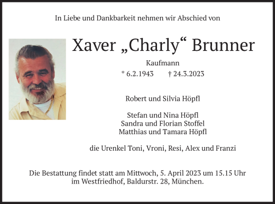 Traueranzeigen Von Xaver Brunner Trauer Merkur De