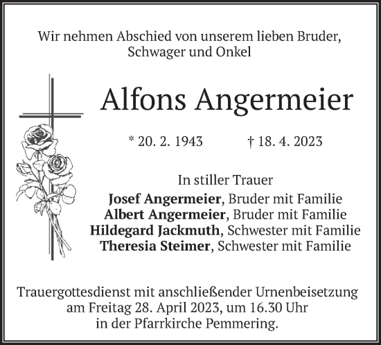 Traueranzeigen Von Alfons Angermeier Trauer Merkur De