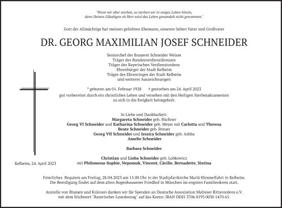 Traueranzeigen Von Georg Maximilian Josef Schneider Trauer Merkur De