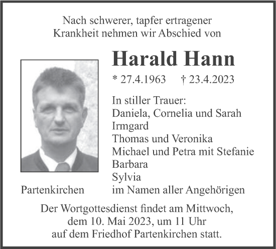 Traueranzeigen Von Harald Hann Trauer Merkur De