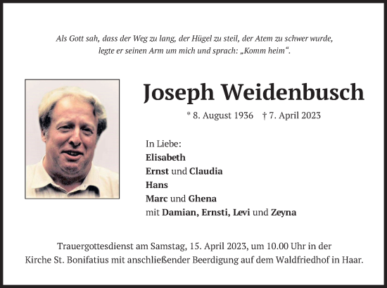 Traueranzeigen Von Joseph Weidenbusch Trauer Merkur De