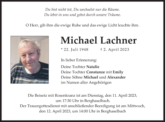 Traueranzeigen Von Michael Lachner Trauer Merkur De