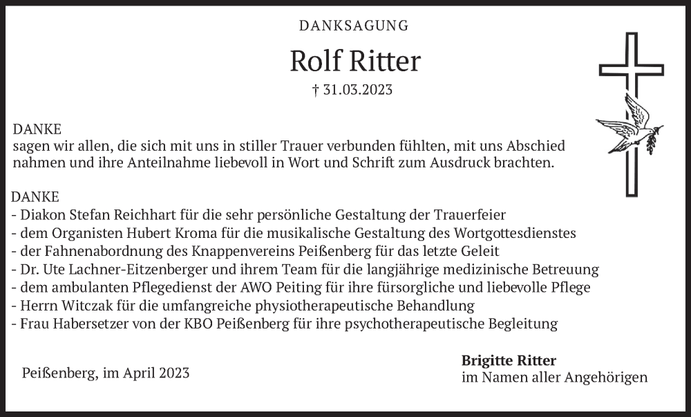 Traueranzeigen Von Rolf Ritter Trauer Merkur De