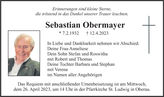 Traueranzeigen Von Sebastian Obermayer Trauer Merkur De