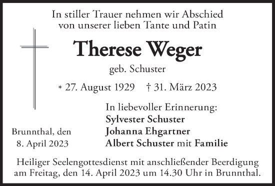 Traueranzeigen Von Therese Weger Trauer Merkur De